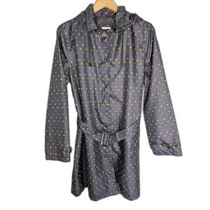 EUC Capelli New York Rain Coat Womens Size L Black Multicolor Polka-dot Hooded